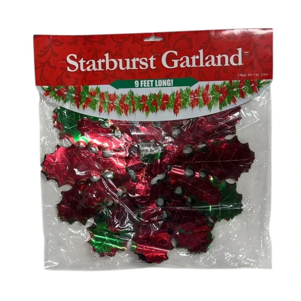 Amscan starburst garland in green and red colors, brand new in package, unused!
